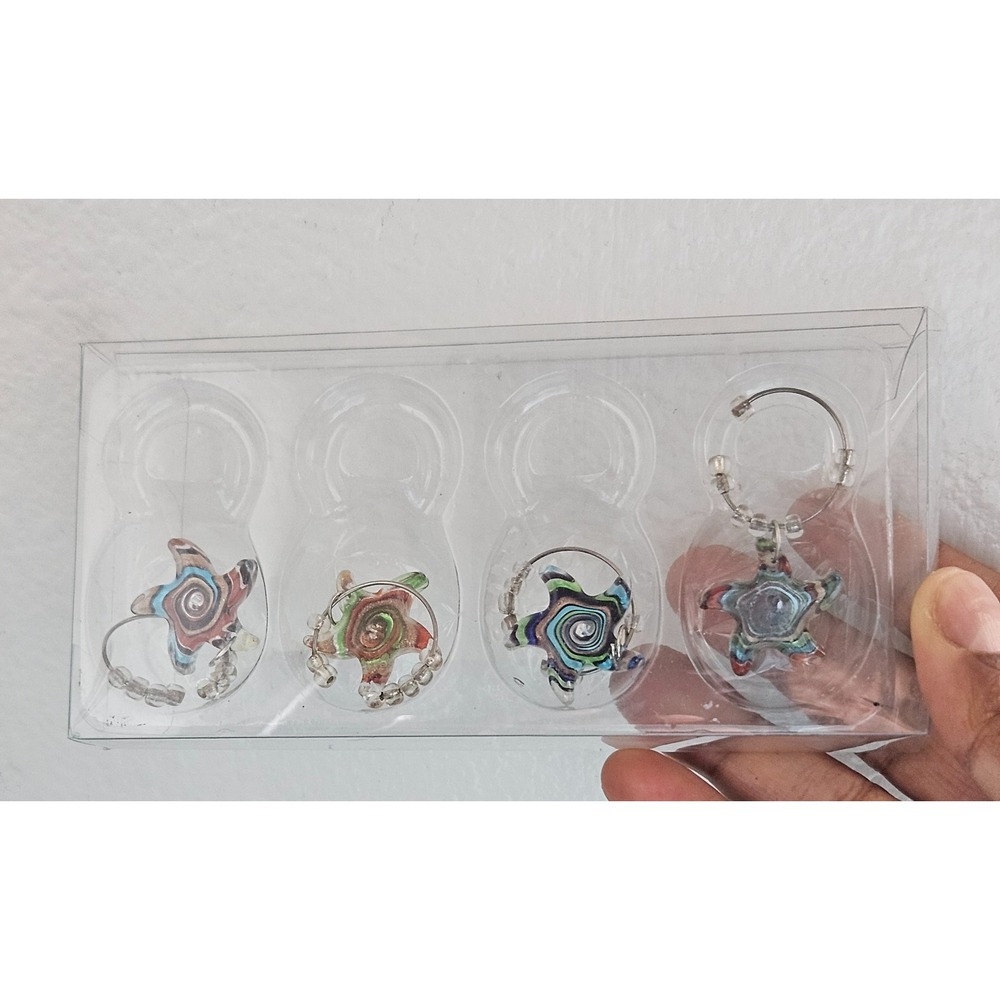 Cassiani Murano Art Deco Collection Starfish Design Wine Charms set‎ of 4